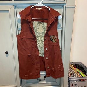 Distressed Maroon Lightly Worn Buckle Vest